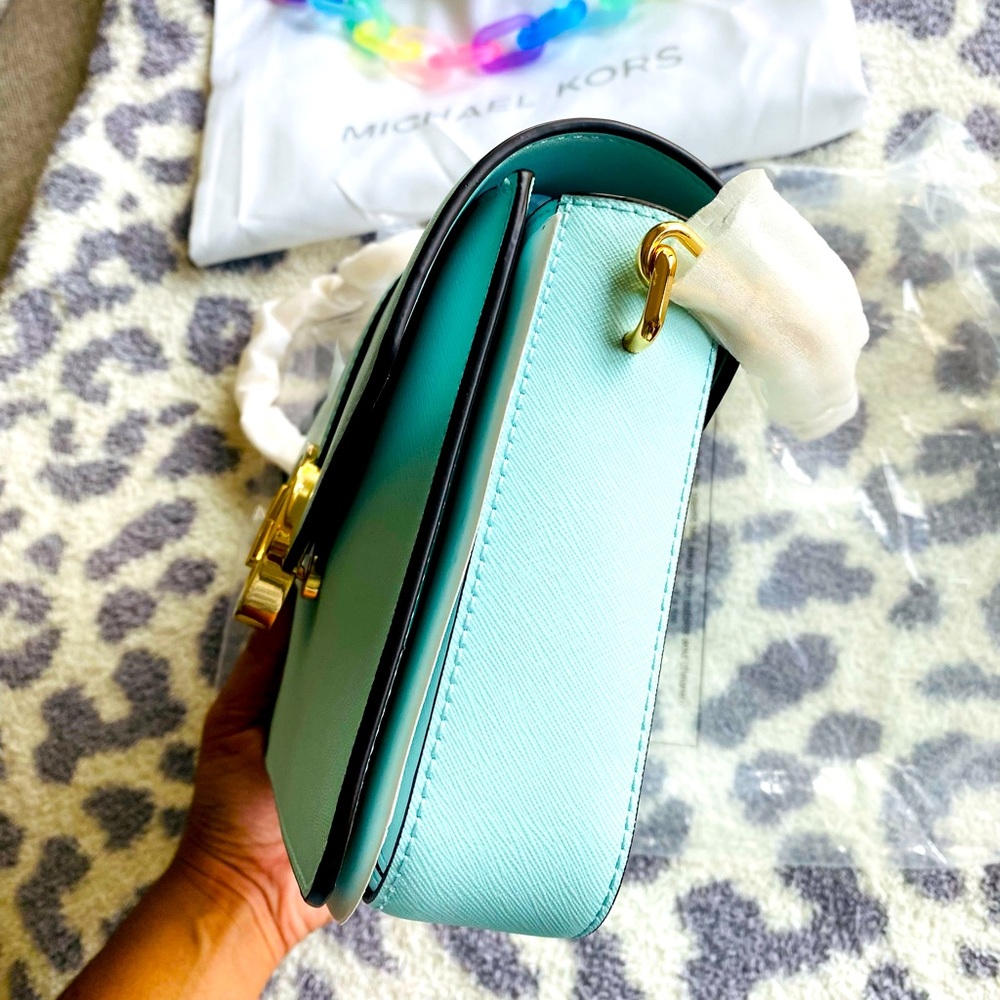 **NWT** Michael Kors Carmen Medium Leather Handbag in Aqua! - Picture 2 of 7